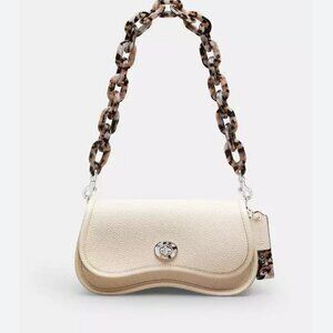 Coach Wavy Dinky White Leather Bag in Coachtopia Leather CK113- Brown and Black